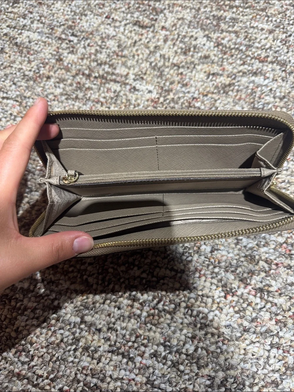 Michael Kors Neutral Taupe Zip Wallet with Gold Logo
